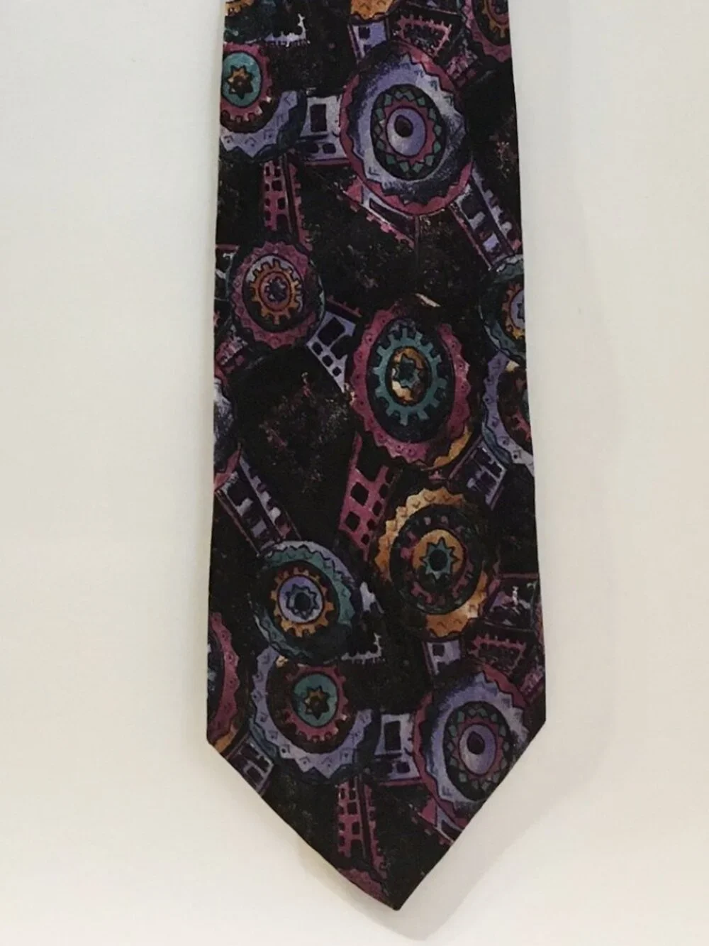 Enrico Coveri Tie Hand Made Mens Purple Teal Green Blue Gold 100% Silk Abstract